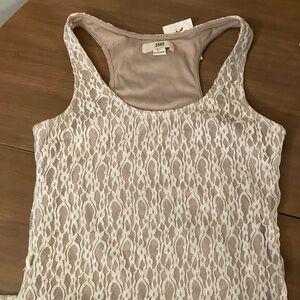 ISSI Lace Overlay Racerback Tank Maxi Dress in Beige and Ivory